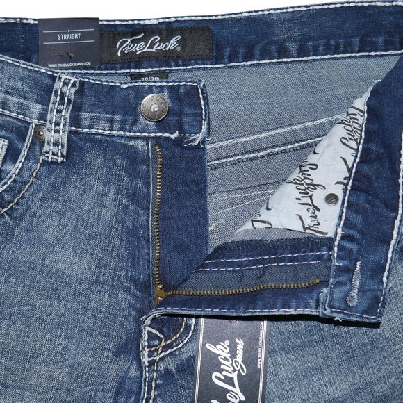 NEW True Luck Dark Wash Jeans Men's Size 30x30 Thick Stitch Straight Leg BKE - Picture 6 of 9
